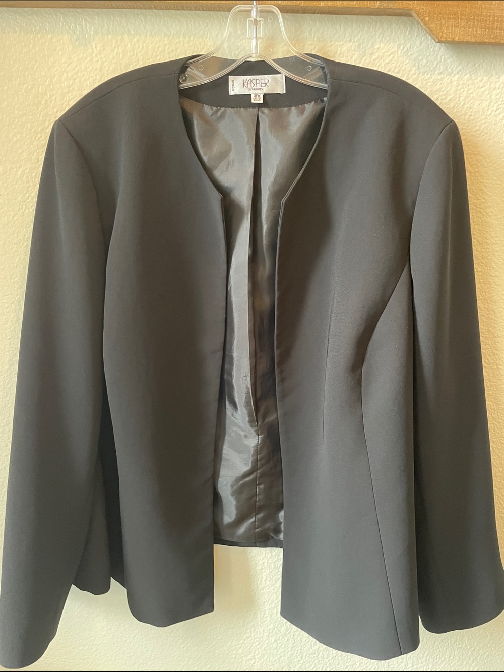 Kasper Black Collarless Open-Front Blazer Jacket